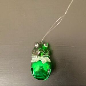 Shiny Green Glass Frog Ornament with bell